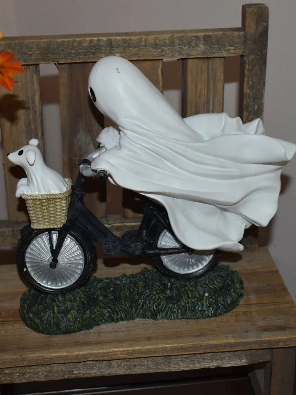 Whimsical Sheet Ghost Riding Bike Dog Fall Halloween Decor